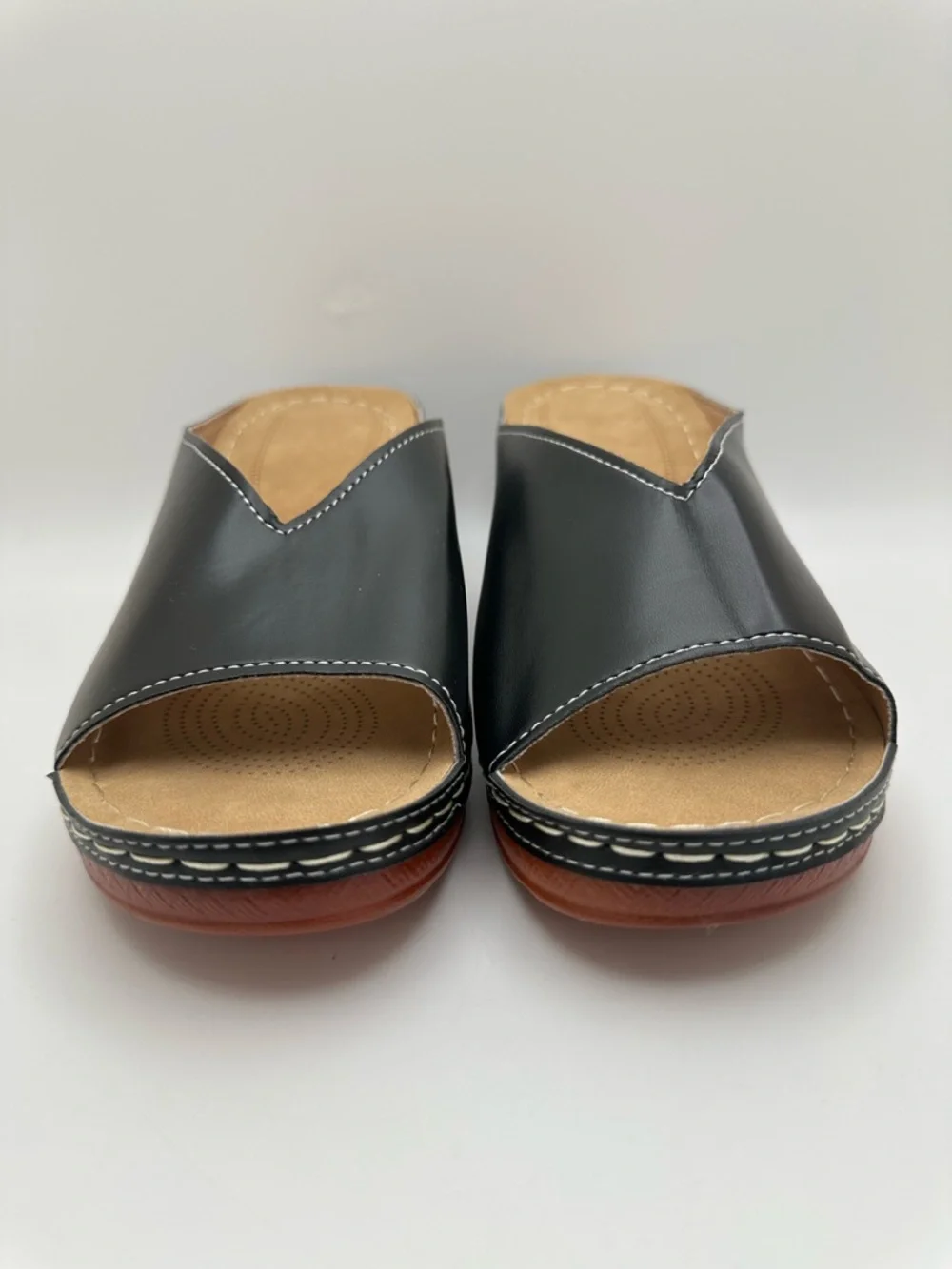 Unbranded Women’s Open-Toe Slide set of 2 sandals Black and Gold Wedge Mule Sz40 - Picture 7 of 17